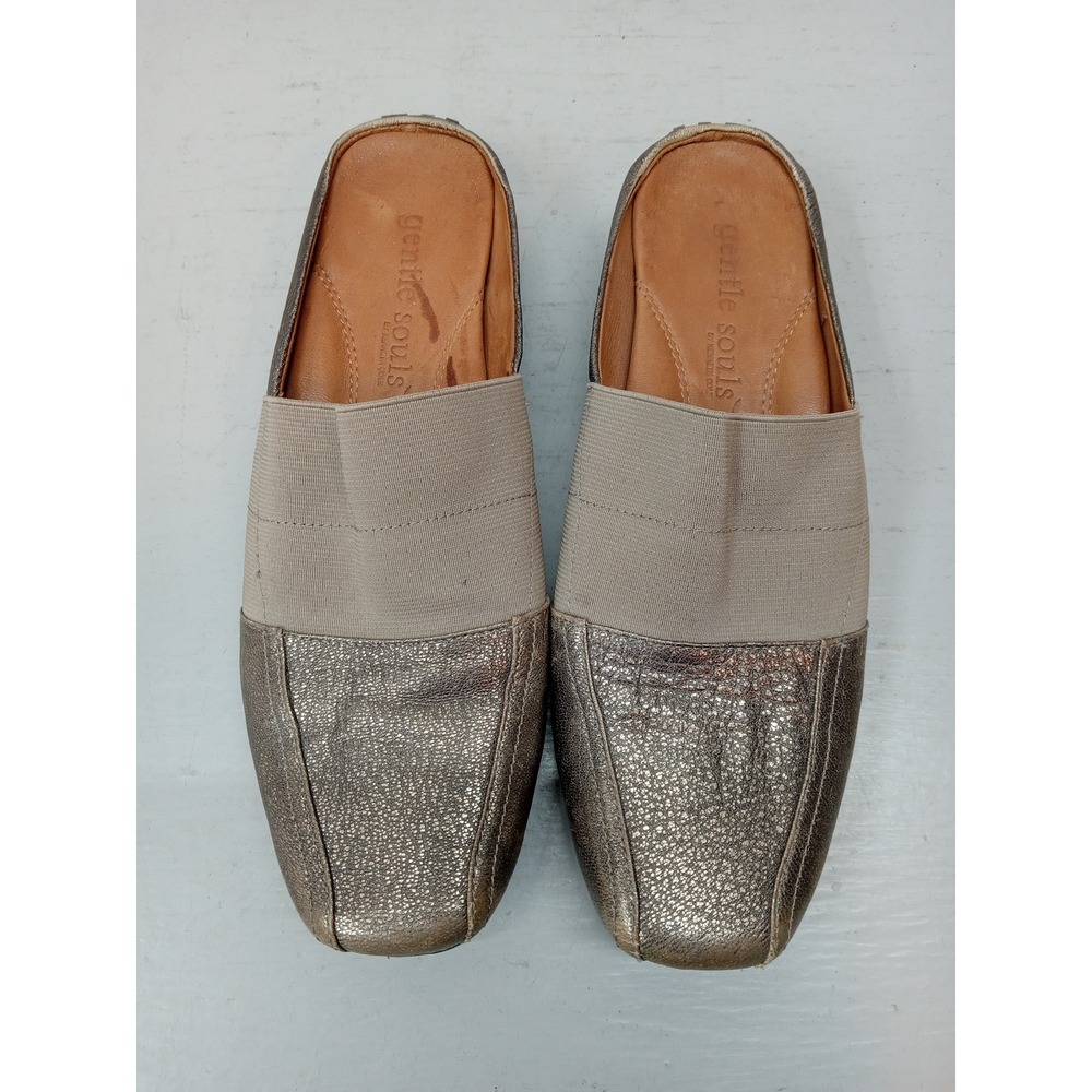 Gentle‎ Souls Kenneth Cole Iso Mule Shoes Metallic Pewter Leather Square Toe 8M